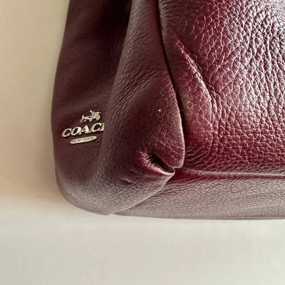 Coach Phoebe Hobo Bag Berry Pebbled Leather Tote Burgundy Wine Purse Shoulder - Picture 8 of 13